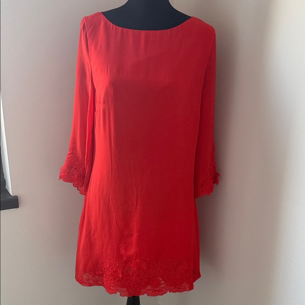 Elegant Red Dress with Lace Trim